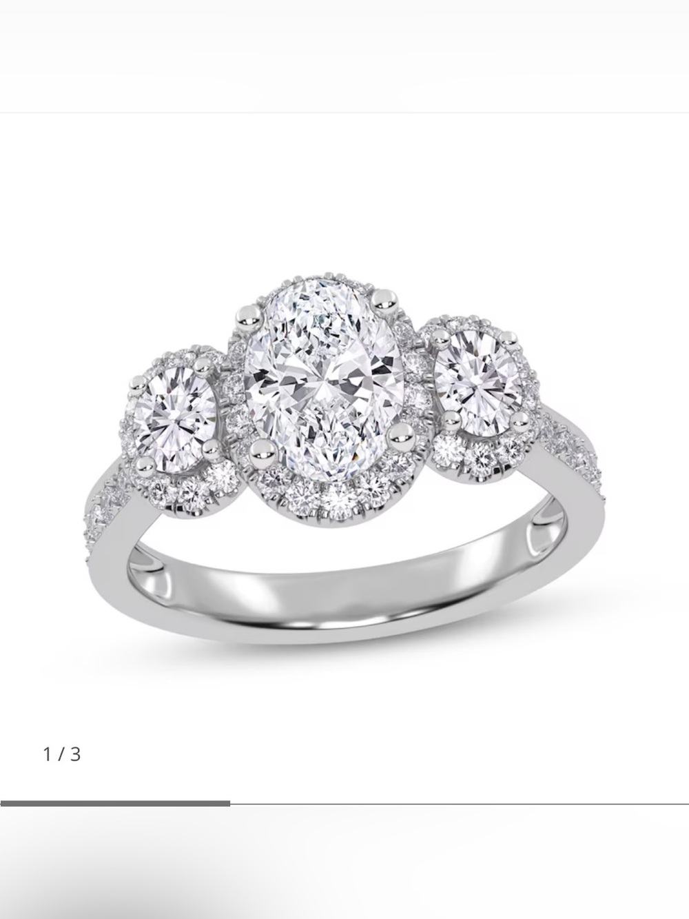 Oval-Cut Diamond Three-Stone Halo
Engagement Ring 2ct tw 
14K White Gold
